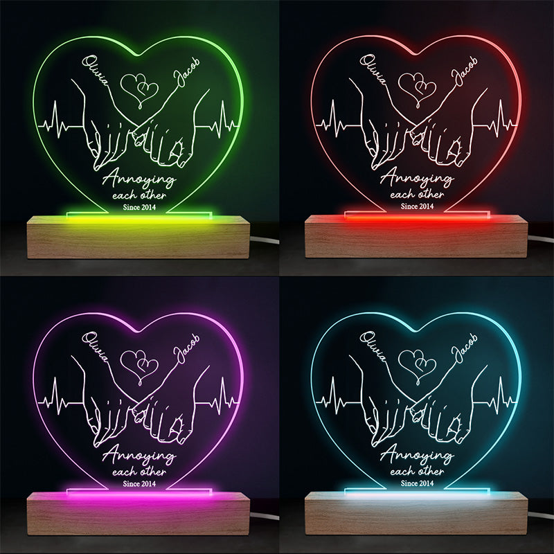 S'agacer mutuellement - Lampe LED 3D personnalisée en forme de cœur pour couple - Cadeau pour mari et femme, anniversaire