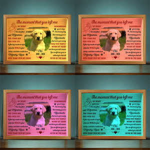 Photo personnalisée « Le moment où tu m'as quitté » - Cadre photo personnalisé avec boîte lumineuse - Cadeau de condoléances pour les propriétaires et les amoureux des animaux