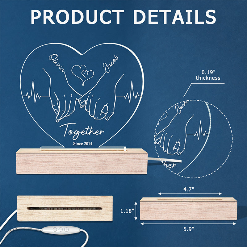 S'agacer mutuellement - Lampe LED 3D personnalisée en forme de cœur pour couple - Cadeau pour mari et femme, anniversaire
