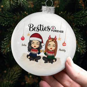 Besties Forever - Bestie Personalized Custom White Flat Ball Ornament - Christmas Gift For Best Friends, BFF, Sisters