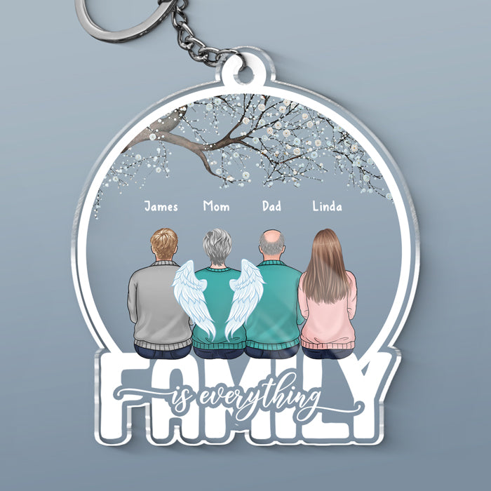 La famille est primordiale - Porte-clés personnalisé en acrylique en forme de boule à neige - Cadeau pour les membres de la famille