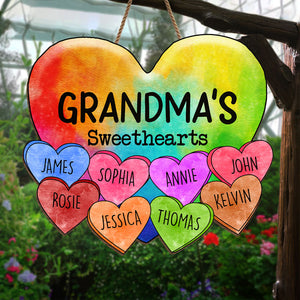 Grandma's Sweethearts - Family Personalized Custom Shaped Home Decor Wood Sign - Mother's Day, House Warming Gift For Grandma