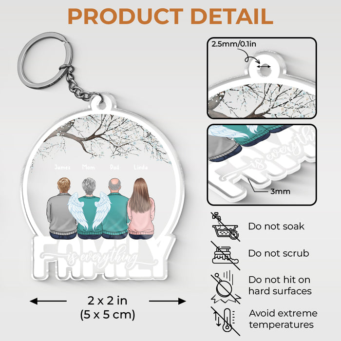La famille est primordiale - Porte-clés personnalisé en acrylique en forme de boule à neige - Cadeau pour les membres de la famille
