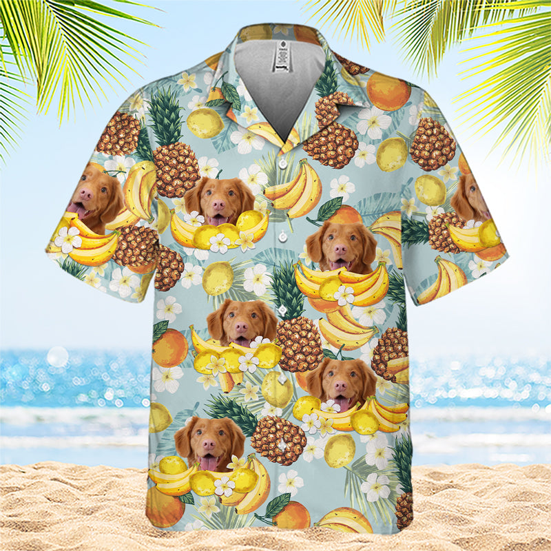 Motif fruits tropicaux - T-shirt hawaïen unisexe personnalisé pour chien et chat - Télécharger une image, visage de chien ou de chat - Cadeau vacances d'été, cadeau pour propriétaires d'animaux et amoureux des animaux
