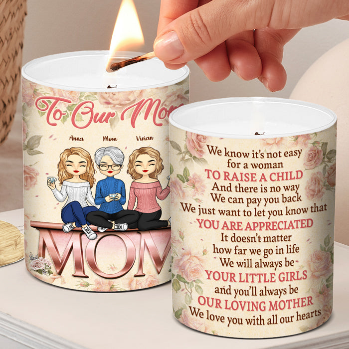 Je t'aime de tout mon cœur - Bougie parfumée sans fumée personnalisée pour la famille - Cadeau pour maman de la part de sa fille