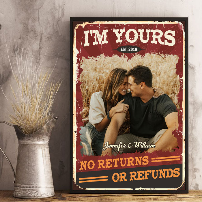 Aucun retour ni remboursement - Affiche verticale personnalisée pour couple - Télécharger une image, cadeau pour mari et femme, anniversaire