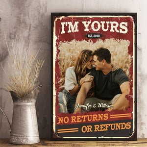 Aucun retour ni remboursement - Affiche verticale personnalisée pour couple - Télécharger une image, cadeau pour mari et femme, anniversaire