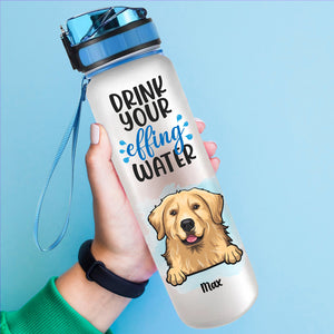 Buvez votre foutue eau ! Bouteille d'eau personnalisée avec suivi de l'eau pour chien et chat ! Cadeau pour propriétaires et amoureux des animaux.