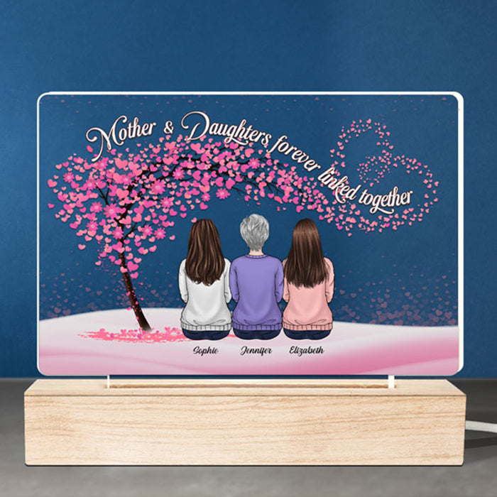 Mère et filles unies pour toujours - Lampe LED 3D rectangulaire personnalisée pour la famille - Cadeau d'anniversaire et de fête des mères pour maman