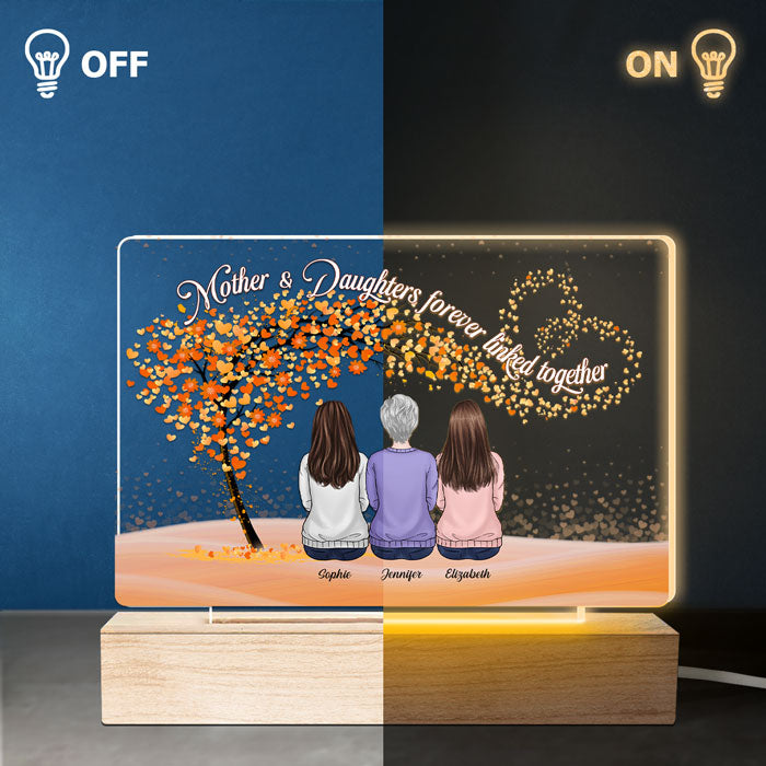 Mère et filles unies pour toujours - Lampe LED 3D rectangulaire personnalisée pour la famille - Cadeau d'anniversaire et de fête des mères pour maman