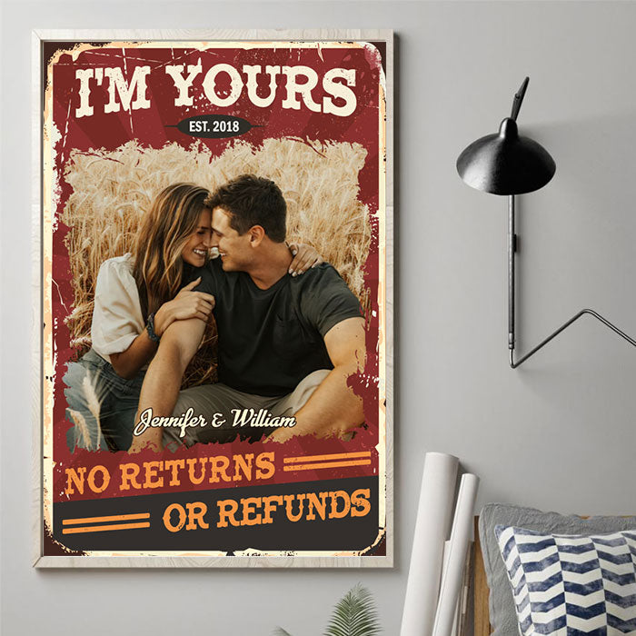 Aucun retour ni remboursement - Affiche verticale personnalisée pour couple - Télécharger une image, cadeau pour mari et femme, anniversaire