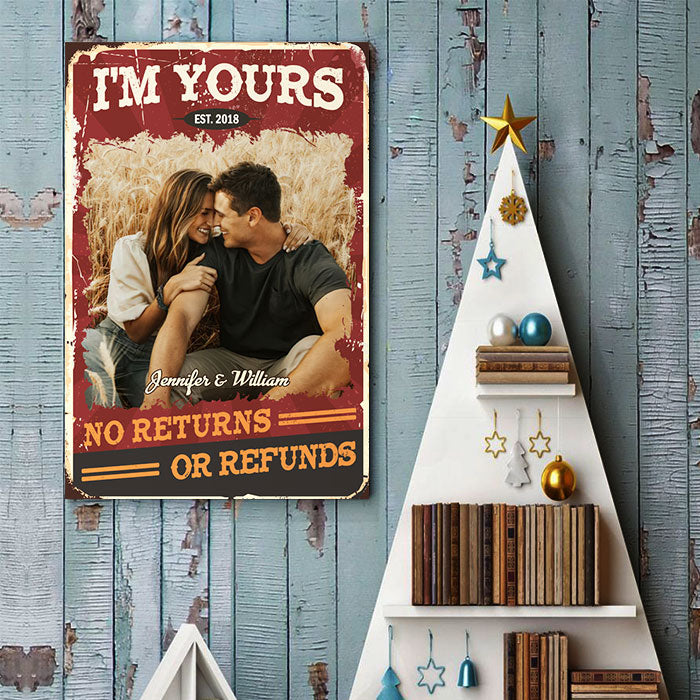 Aucun retour ni remboursement - Affiche verticale personnalisée pour couple - Télécharger une image, cadeau pour mari et femme, anniversaire