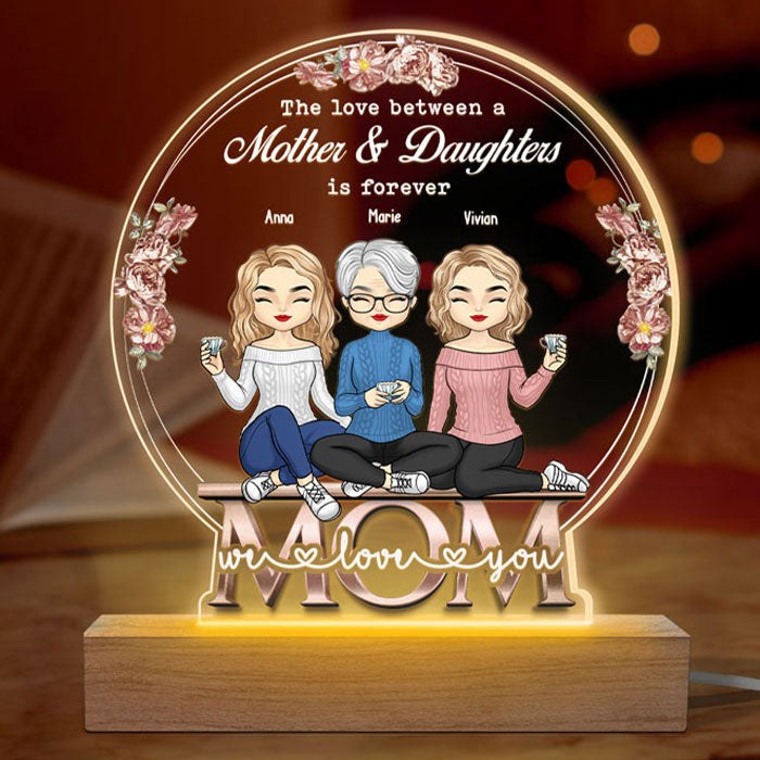 L'amour entre mère et fille - Boule à neige LED 3D personnalisée pour la famille - Cadeau d'anniversaire pour maman de la part de sa fille