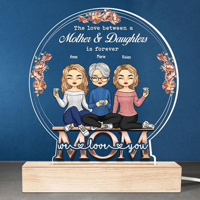 L'amour entre mère et fille - Boule à neige LED 3D personnalisée pour la famille - Cadeau d'anniversaire pour maman de la part de sa fille