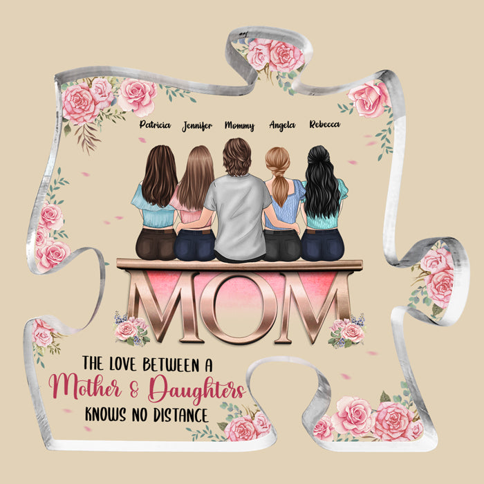 L'amour entre une mère et ses filles est éternel - Plaque acrylique personnalisée en forme de puzzle familial - Cadeau pour fille de la part d'une mère