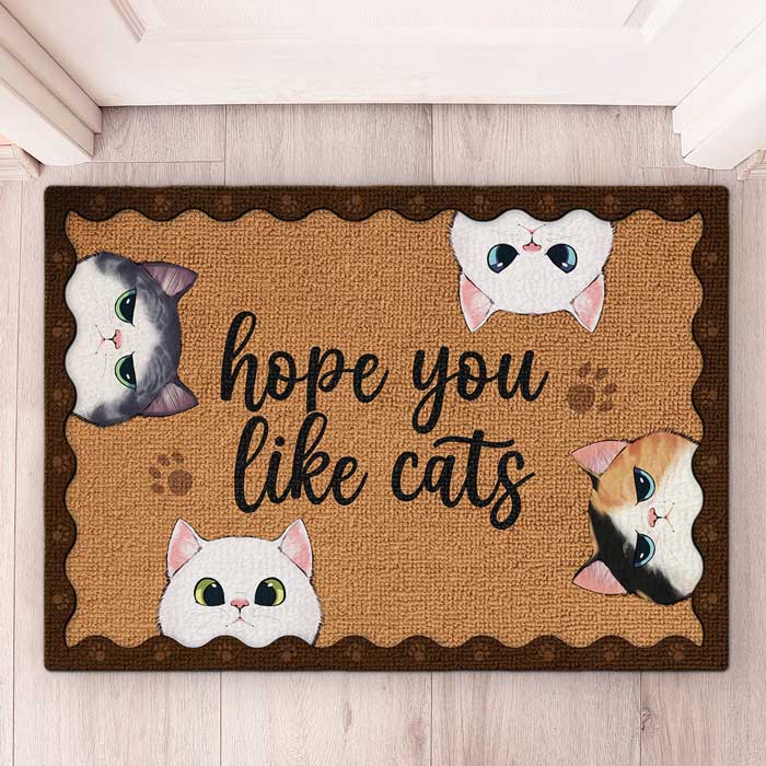 Bienvenue, j'espère que vous aimez les chats - Tapis décoratif personnalisé pour chat - Cadeau pour les propriétaires d'animaux et les amoureux des animaux