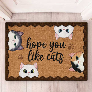 Bienvenue, j'espère que vous aimez les chats - Tapis décoratif personnalisé pour chat - Cadeau pour les propriétaires d'animaux et les amoureux des animaux