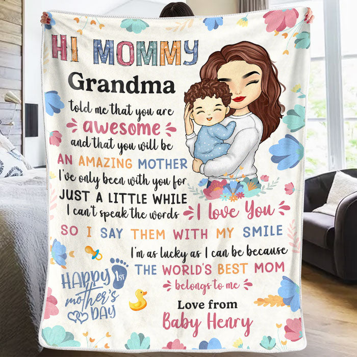 Je dis que je t'aime avec mon sourire - Couverture personnalisée pour bébé - Cadeau pour la fête des mères, baby shower, première maman