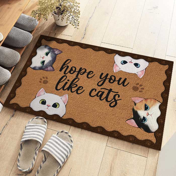 Bienvenue, j'espère que vous aimez les chats - Tapis décoratif personnalisé pour chat - Cadeau pour les propriétaires d'animaux et les amoureux des animaux