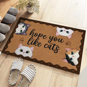 Bienvenue, j'espère que vous aimez les chats - Tapis décoratif personnalisé pour chat - Cadeau pour les propriétaires d'animaux et les amoureux des animaux