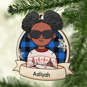 African American Kids Celebrate Christmas - Personalized Shaped Ornament.