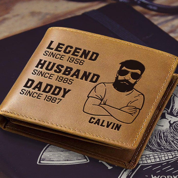 Légende, Mari, Papa - Portefeuille à deux volets personnalisé - Cadeau pour papa, grand-père
