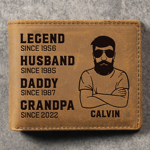 Légende, Mari, Papa - Portefeuille à deux volets personnalisé - Cadeau pour papa, grand-père