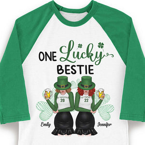 One Lucky Bestie - Gift For Besties, Personalized St. Patrick's Day Unisex Raglan Shirt.
