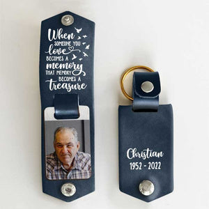 Un souvenir devient un trésor - Porte-clés personnalisé en cuir PU - Télécharger une image, un cadeau commémoratif, un cadeau de condoléances