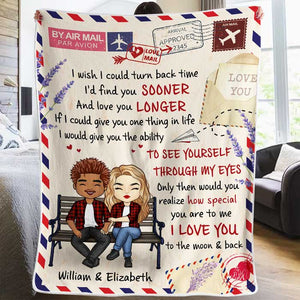 I Love You To The Moon And Back - Gift For Couples, Personalized Blanket.