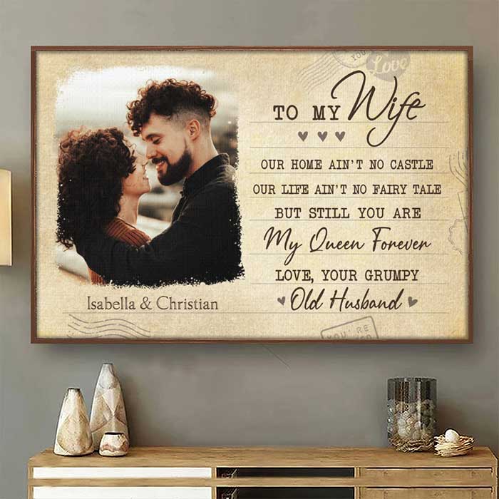 You're My Queen Forever - Upload Image, Gift For Couples - Personalized Horizontal Poster.