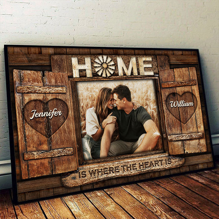 Home Is Where The Heart Is - Upload Image, Gift For Couples, Husband Wife - Personalized Horizontal Poster.