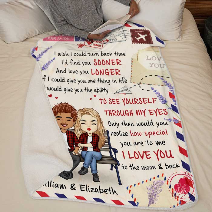 I Love You To The Moon And Back - Gift For Couples, Personalized Blanket.