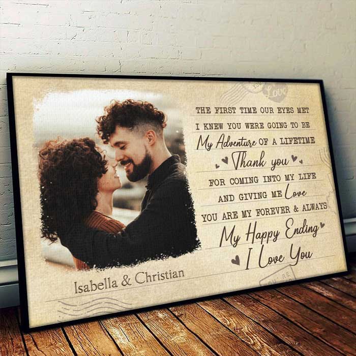 You Are My Happy Ending - Upload Image, Gift For Couples - Personalized Horizontal Poster.