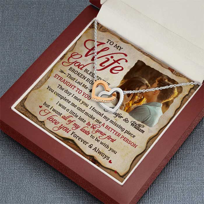 I Love You Forever & Always - Upload Image, Gift For Couples - Personalized Interlocking Hearts Necklace.