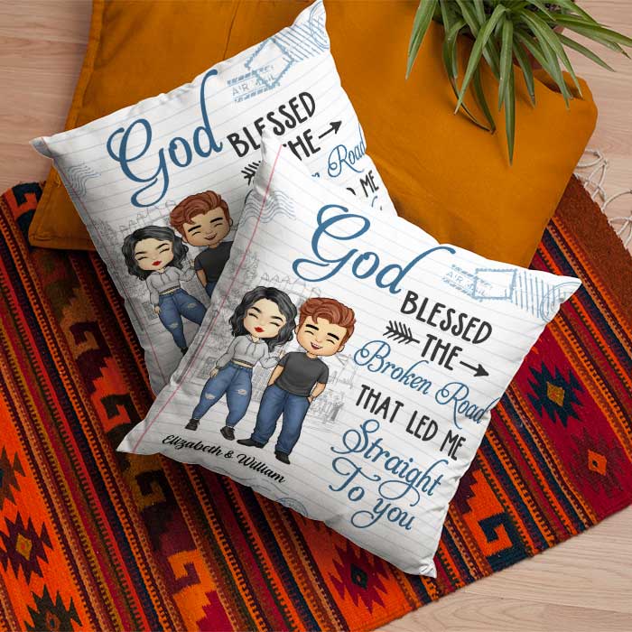 The Broken Road That Led Me Straight To You - Gift For Couples, Personalized Pillow (Insert Included).