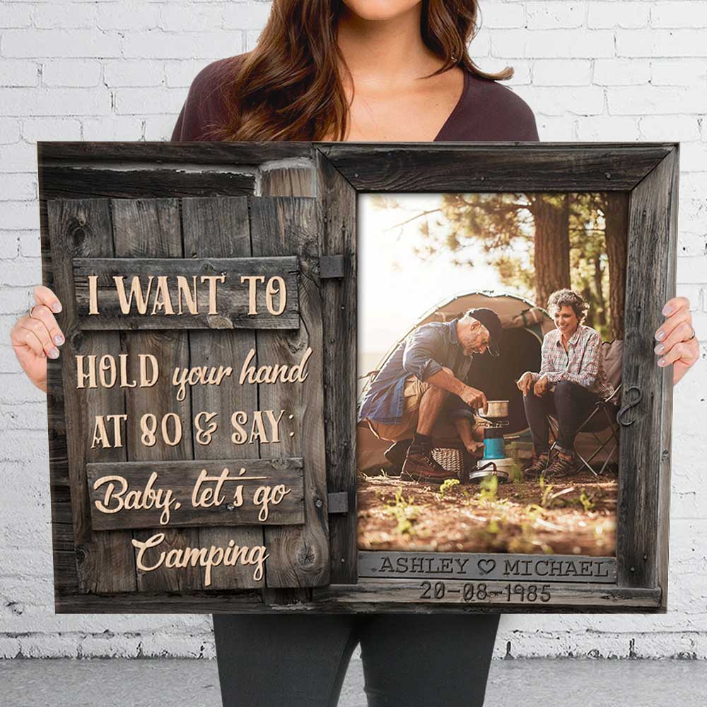 Baby Let's Go Camping - Upload Image, Gift For Couples - Personalized Name & Date Canvas.