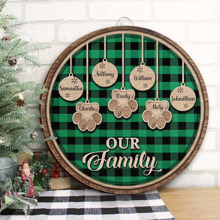 Happy Christmas With Our Family - Personalized Door Sign.