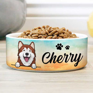 Beach Watercolor, Gift For Dog Lovers - Personalized Custom Dog Bowls.