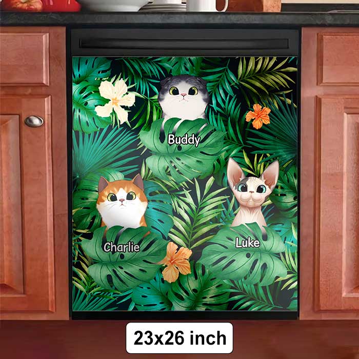 Cats In Tropical Garden - Personalized Dishwasher Cover.