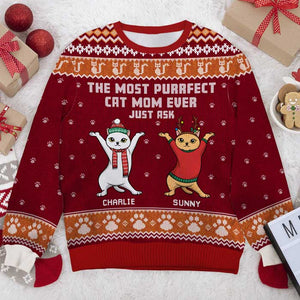 La maman chat la plus parfaite de tous les temps - Sweat-shirt de Noël unisexe personnalisé et moche, sweat-shirt en laine, sweat-shirt imprimé intégral - Cadeau pour les amoureux des chats, les amoureux des animaux, cadeau de Noël