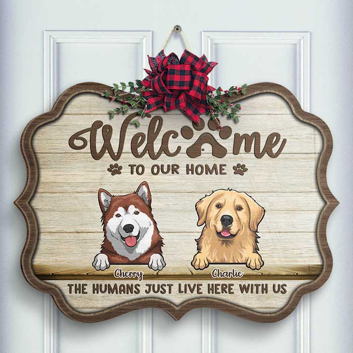 Welcome To Our Home Dog And Cat - Personalized Shaped Door Sign.