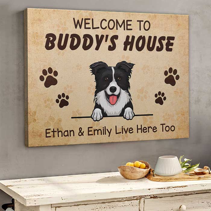 Welcome To The Dogs Home My Humans Live Here Too - Personalized Horizontal Canvas.