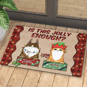 Is This Jolly Enough - Christmas Cats - Personalized Decorative Mat.