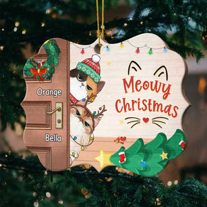 Naughty Cats Behind The Door - Personalized Shaped Ornament.