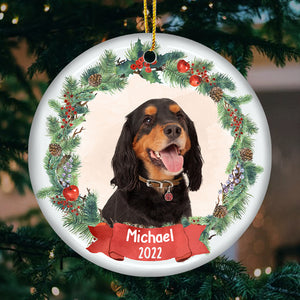 Passez des fêtes chaleureuses et douillettes ! Décoration de Noël ronde personnalisée en céramique avec photo ! Téléchargez une image, cadeau pour les amoureux des animaux, cadeau de Noël.