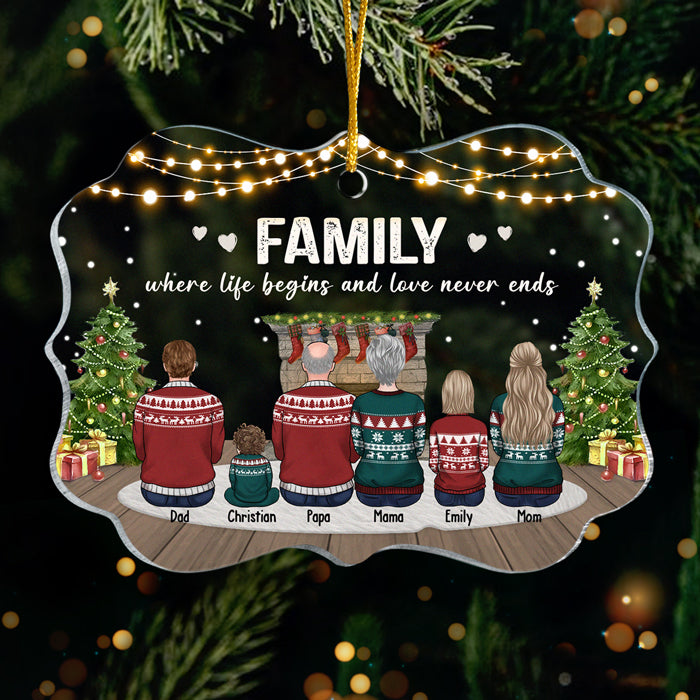 Famille où l'amour ne finit jamais - Décoration familiale personnalisée - Forme Benelux en acrylique - Cadeau de Noël pour les membres de la famille