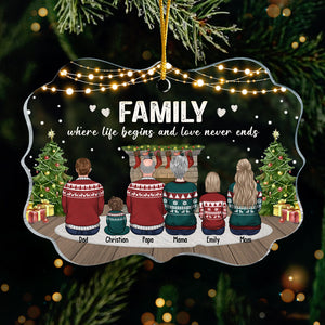Famille où l'amour ne finit jamais - Décoration familiale personnalisée - Forme Benelux en acrylique - Cadeau de Noël pour les membres de la famille