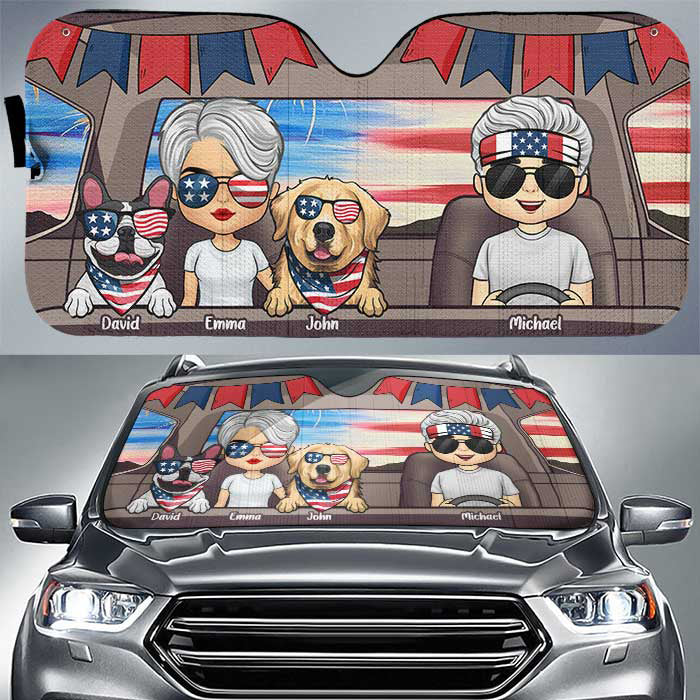 Pare-soleil personnalisé pour voiture, cadeau pour couple et chien, 4 juillet