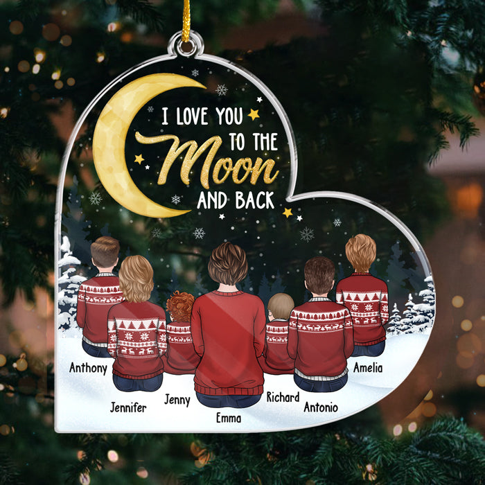 Je t'aime jusqu'à la lune et retour - Décoration de Noël personnalisée en acrylique en forme de cœur - Cadeau pour grand-mère, grands-parents, cadeau de Noël